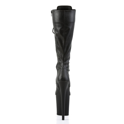 8" Heel, 4" PF Lace-Up Stretch Knee Boot, Side Zip (Pleaser FLAM2023/B/M)