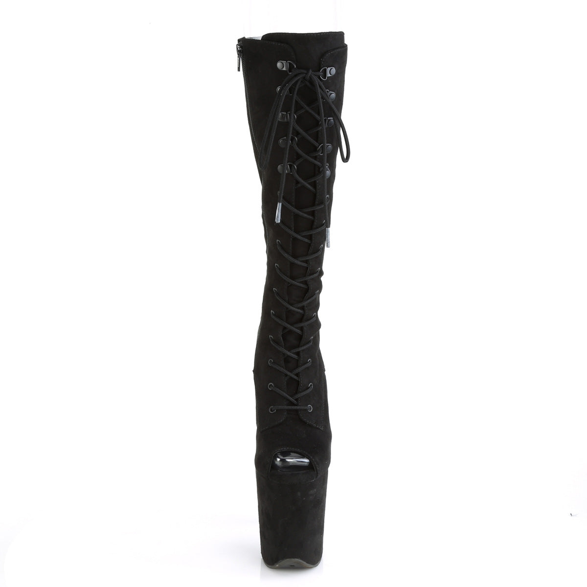 8" Heel, 4" PF Peep Toe Lace-Up Knee Boot, Side Zip (Pleaser FLAM2051FS/BFS/M)
