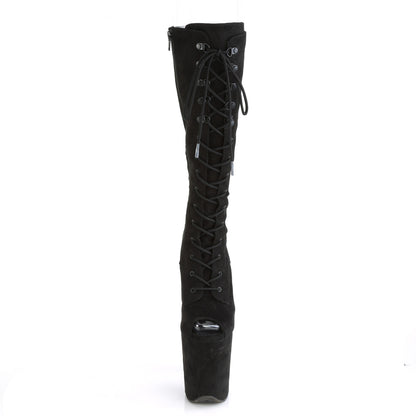 8" Heel, 4" PF Peep Toe Lace-Up Knee Boot, Side Zip (Pleaser FLAM2051FS/BFS/M)