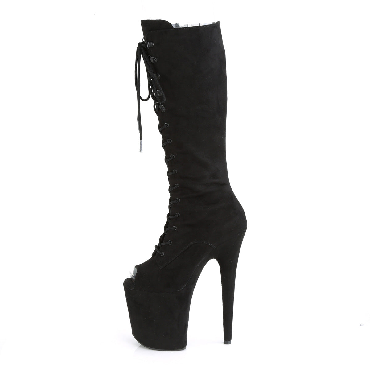 8" Heel, 4" PF Peep Toe Lace-Up Knee Boot, Side Zip (Pleaser FLAM2051FS/BFS/M)