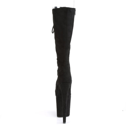 8" Heel, 4" PF Peep Toe Lace-Up Knee Boot, Side Zip (Pleaser FLAM2051FS/BFS/M)