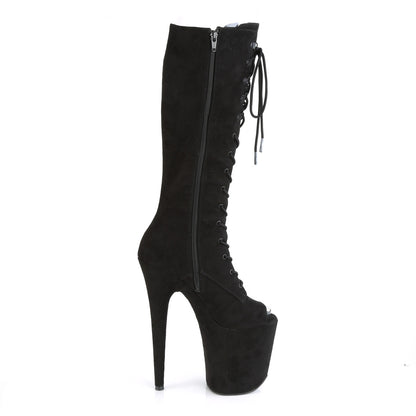 8" Heel, 4" PF Peep Toe Lace-Up Knee Boot, Side Zip (Pleaser FLAM2051FS/BFS/M)