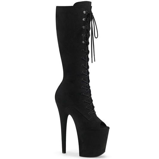 8" Heel, 4" PF Peep Toe Lace-Up Knee Boot, Side Zip (Pleaser FLAM2051FS/BFS/M)