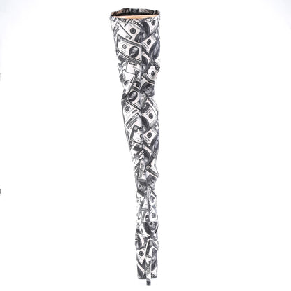 *8" Heel, 4" PF Stretch Thigh Boot, Side Zip (Pleaser FLAM3000DP/W-BFA/M)