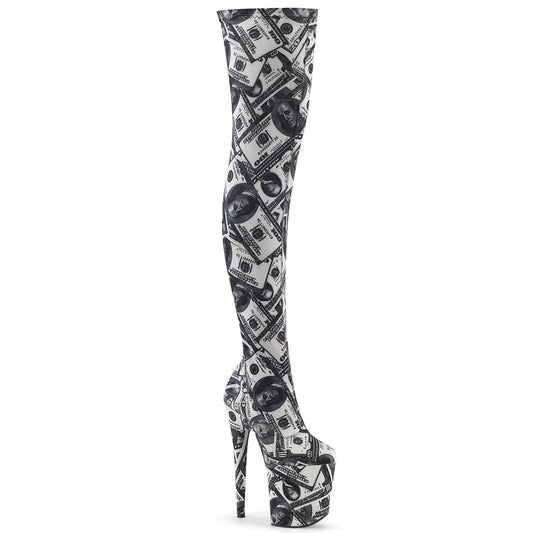*8" Heel, 4" PF Stretch Thigh Boot, Side Zip (Pleaser FLAM3000DP/W-BFA/M)