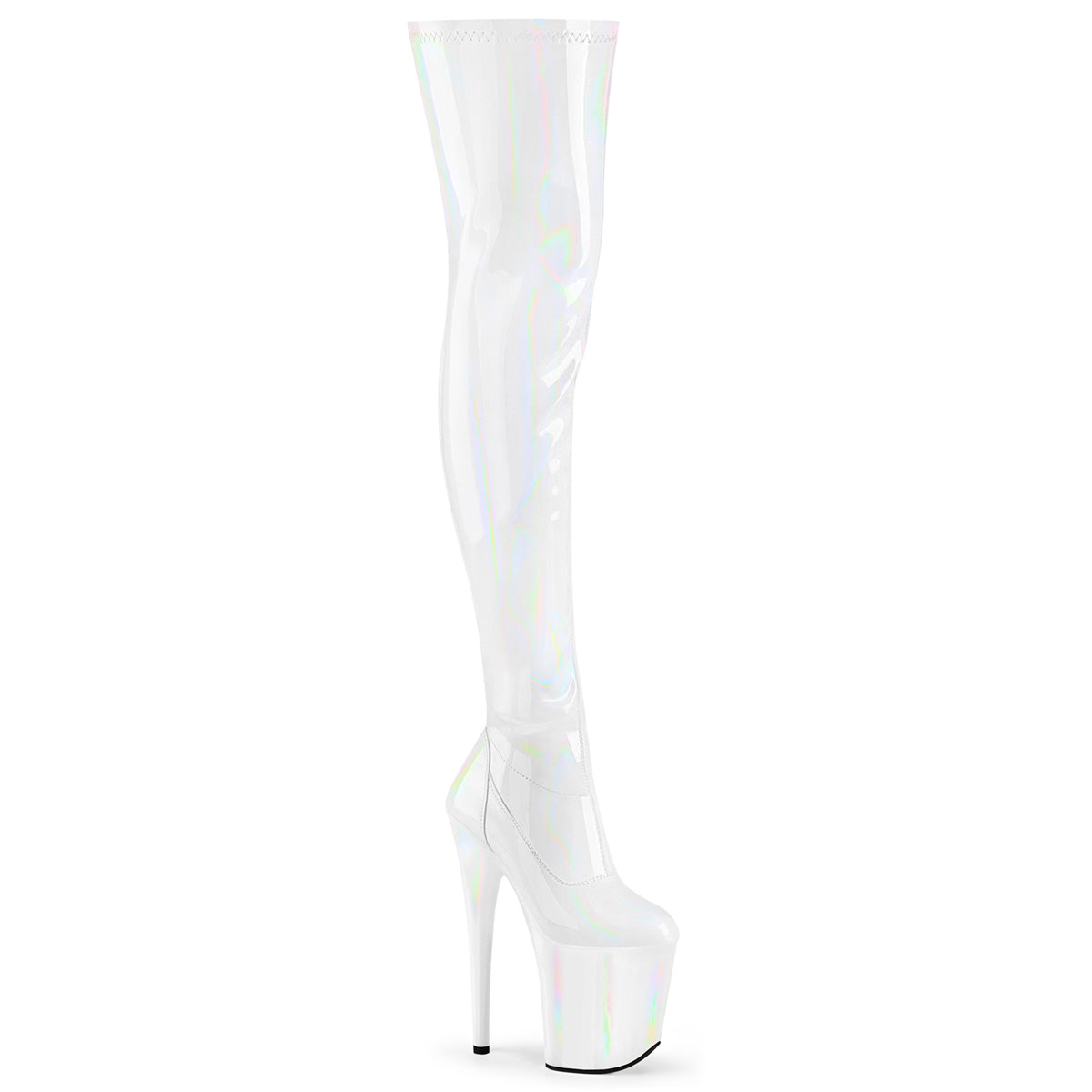 8" Heel, 4" PF Stretch Thigh Boot, Side Zip (Pleaser FLAM3000HWR/BHG/M)