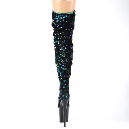 *8" Heel, 4" PF Slouch Thigh Boot, Side Zip (Pleaser FLAM3004/GRNSQ/B)
