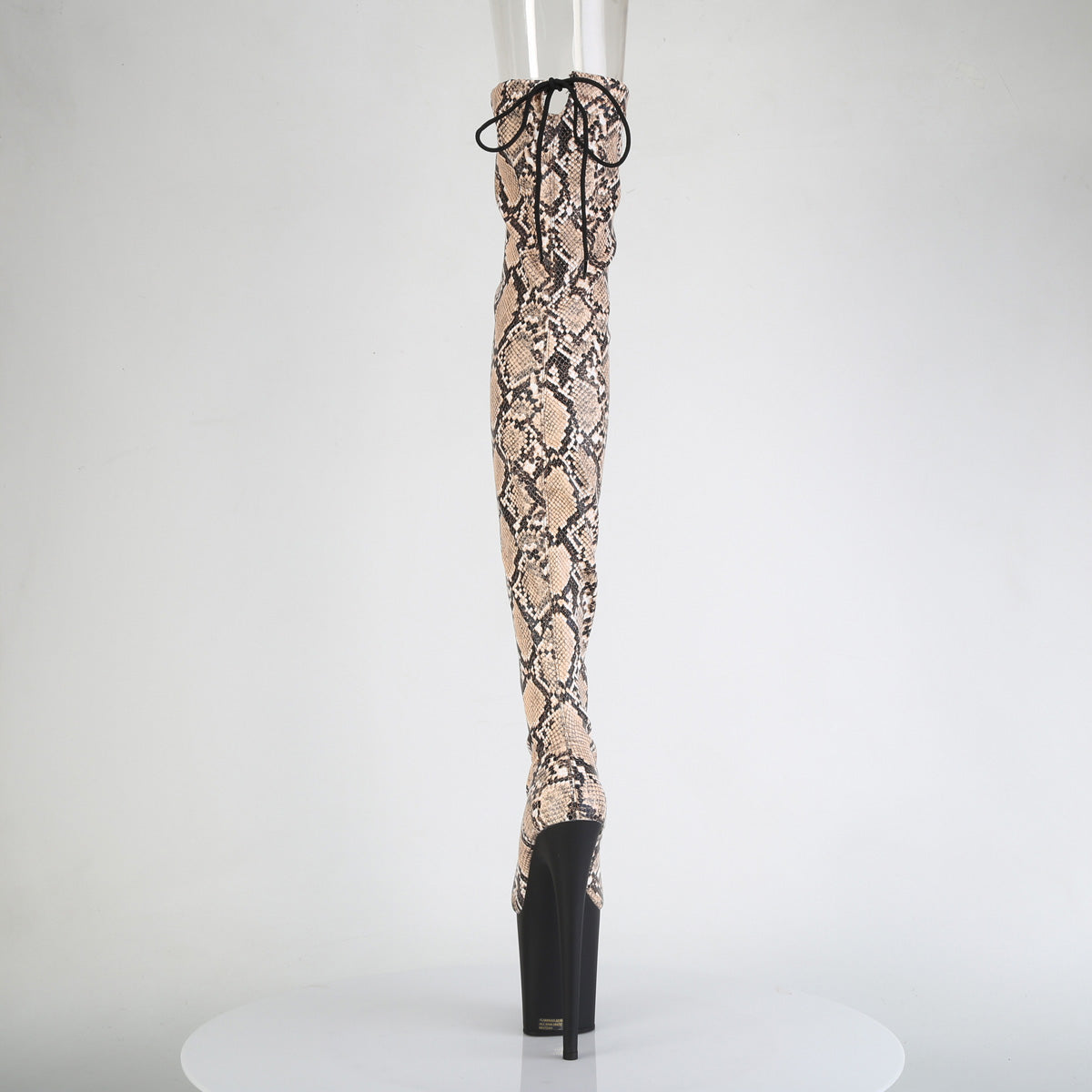 *8" Heel, 4" PF Stretch Snake Print Pull-On Thigh Boot (Pleaser FLAM3008SP-BT/GY-B/B)