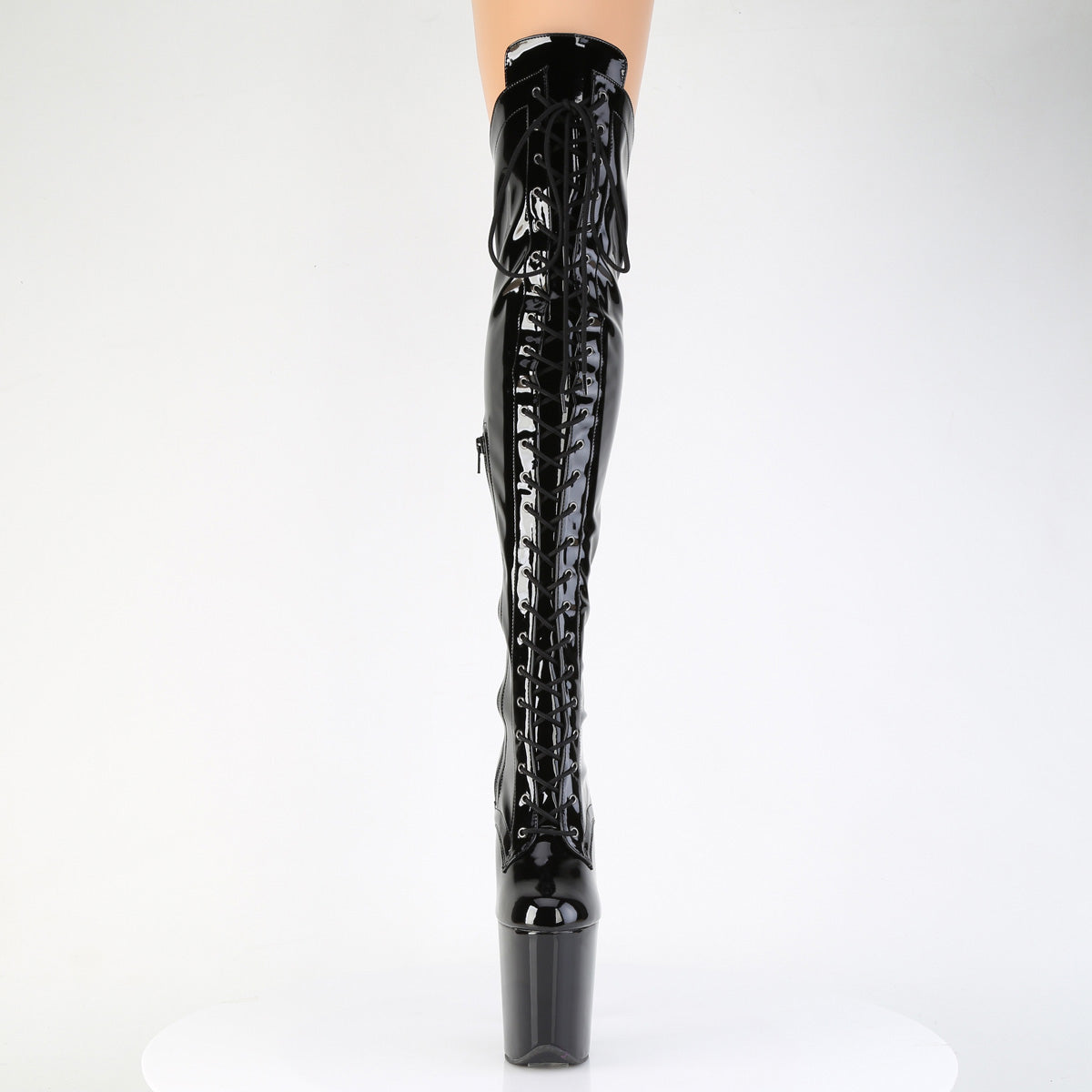 8" Heel, 4" PF Lace-Up Front OTK Boot, 2/3 Side Zip (Pleaser FLAM3014/B/M)