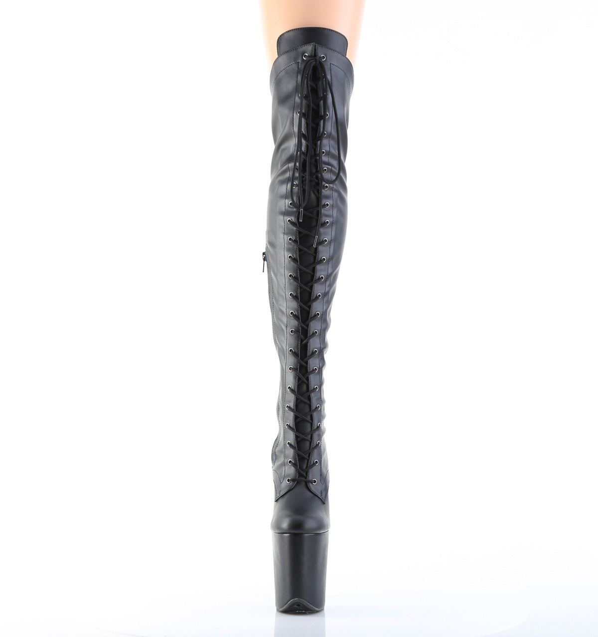 8" Heel, 4" PF Lace-Up Front OTK Boot, 2/3 Side Zip (Pleaser FLAM3014/B/M)