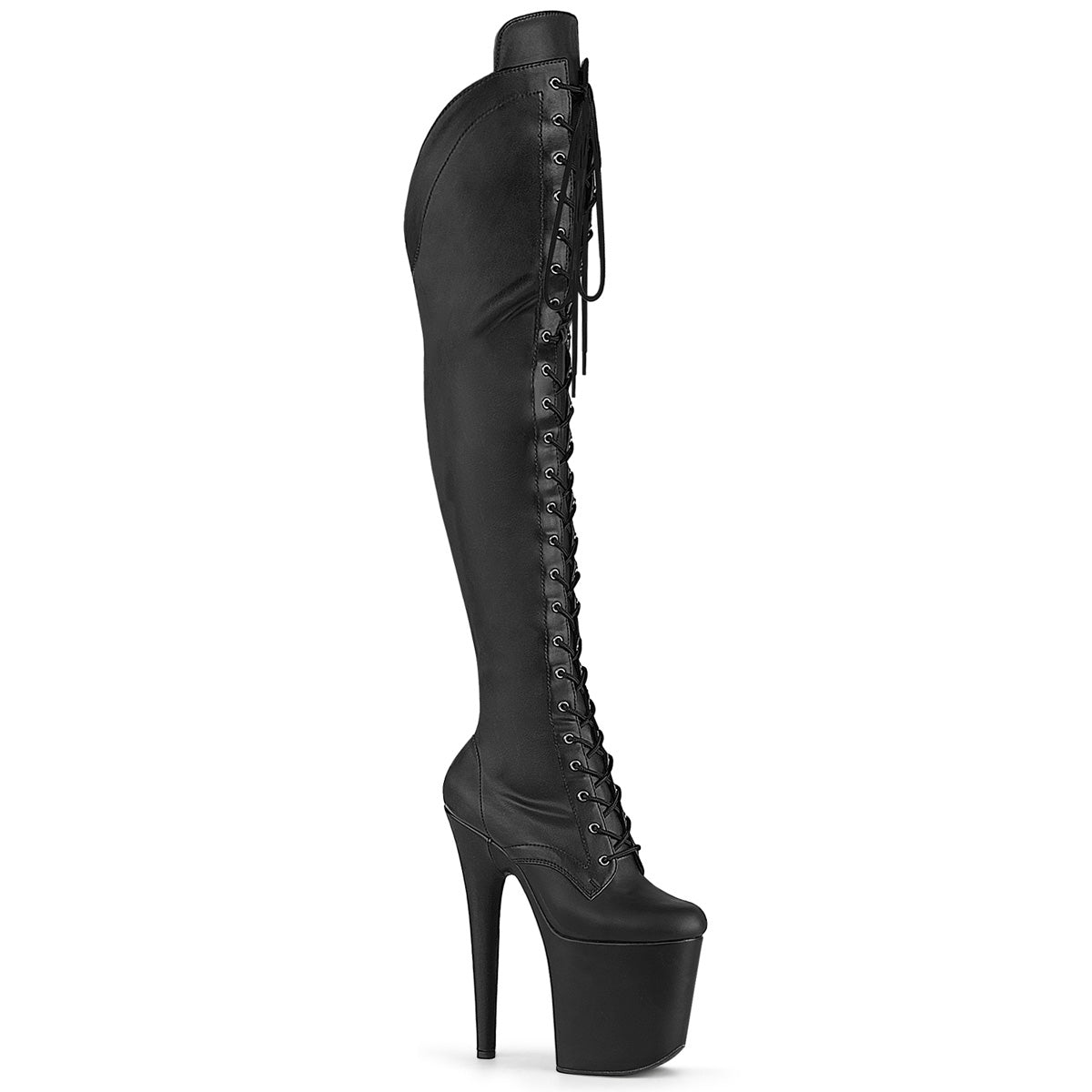 8" Heel, 4" PF Lace-Up Front OTK Boot, 2/3 Side Zip (Pleaser FLAM3014/B/M)