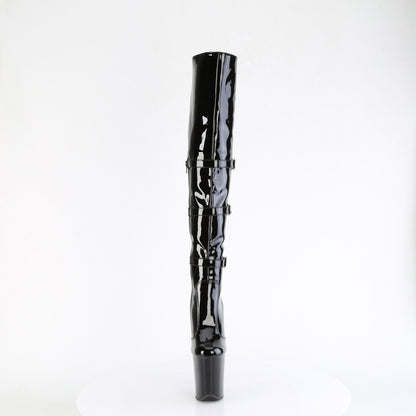 **8" Heel, 4" PF Triple Buckle Strap OTK Boot, Side (Pleaser FLAM3018/B/M)