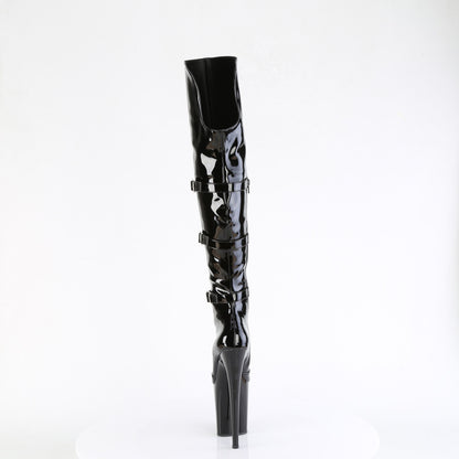 **8" Heel, 4" PF Triple Buckle Strap OTK Boot, Side (Pleaser FLAM3018/B/M)