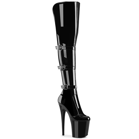 **8" Heel, 4" PF Triple Buckle Strap OTK Boot, Side (Pleaser FLAM3018/B/M)