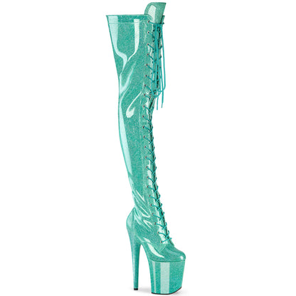 *8" Heel, 4" PF Lace-Up Stretch Thigh Boot, Side Zip (Pleaser FLAM3020GP/AQG/M)