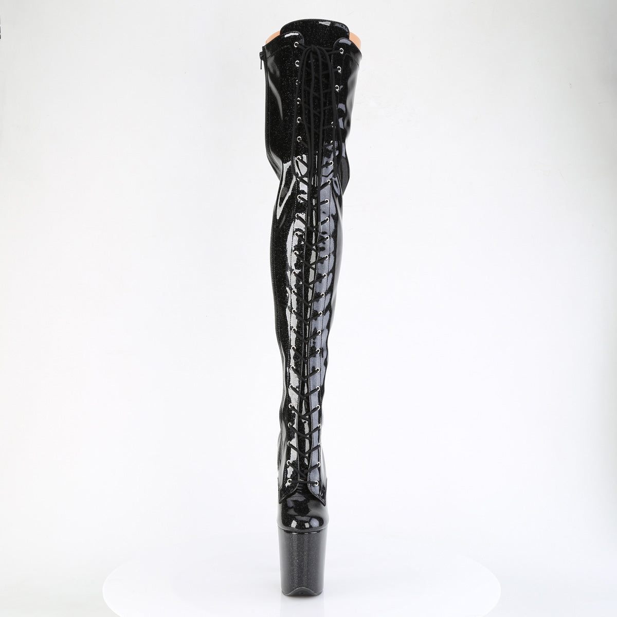 *8" Heel, 4" PF Lace-Up Stretch Thigh Boot, Side Zip (Pleaser FLAM3020GP/AQG/M)