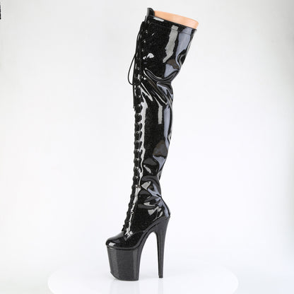 *8" Heel, 4" PF Lace-Up Stretch Thigh Boot, Side Zip (Pleaser FLAM3020GP/AQG/M)