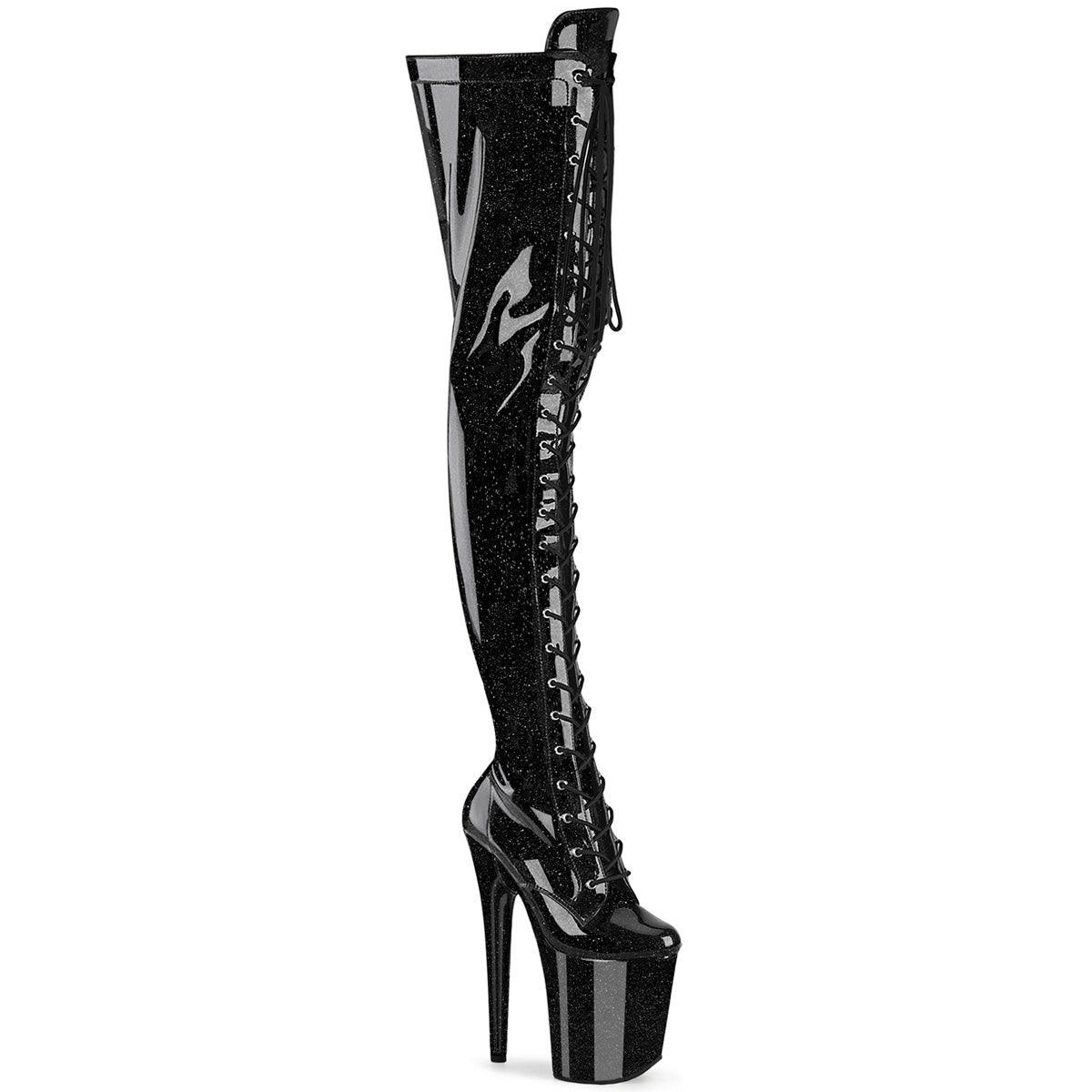 *8" Heel, 4" PF Lace-Up Stretch Thigh Boot, Side Zip (Pleaser FLAM3020GP/AQG/M)