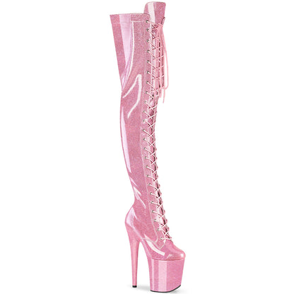 *8" Heel, 4" PF Lace-Up Stretch Thigh Boot, Side Zip (Pleaser FLAM3020GP/AQG/M)