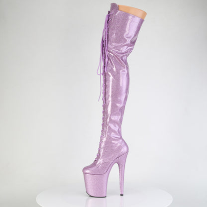 *8" Heel, 4" PF Lace-Up Stretch Thigh Boot, Side Zip (Pleaser FLAM3020GP/AQG/M)