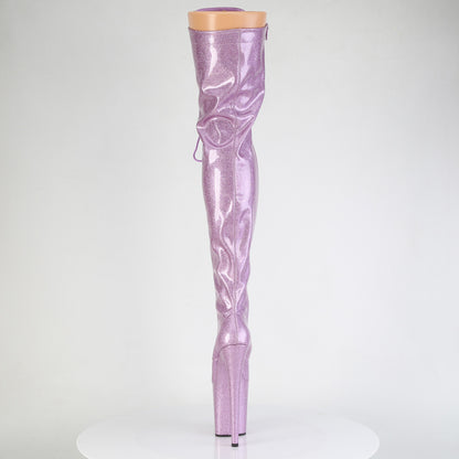 *8" Heel, 4" PF Lace-Up Stretch Thigh Boot, Side Zip (Pleaser FLAM3020GP/AQG/M)