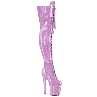 *8" Heel, 4" PF Lace-Up Stretch Thigh Boot, Side Zip (Pleaser FLAM3020GP/AQG/M)