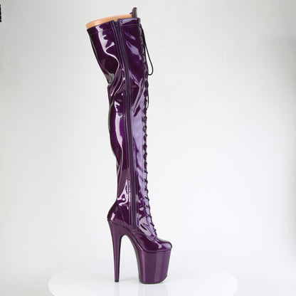 *8" Heel, 4" PF Lace-Up Stretch Thigh Boot, Side Zip (Pleaser FLAM3020GP/AQG/M)