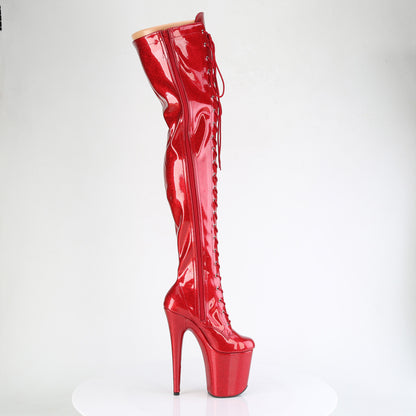 *8" Heel, 4" PF Lace-Up Stretch Thigh Boot, Side Zip (Pleaser FLAM3020GP/AQG/M)