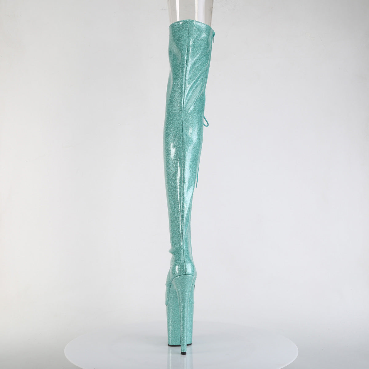 *8" Heel, 4" PF Peep Toe Lace-Up Thigh Boot, Side Zip (Pleaser FLAM3021GP/AQG/M)