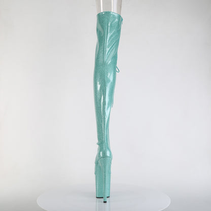*8" Heel, 4" PF Peep Toe Lace-Up Thigh Boot, Side Zip (Pleaser FLAM3021GP/AQG/M)