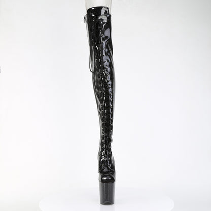 *8" Heel, 4" PF Peep Toe Lace-Up Thigh Boot, Side Zip (Pleaser FLAM3021GP/AQG/M)