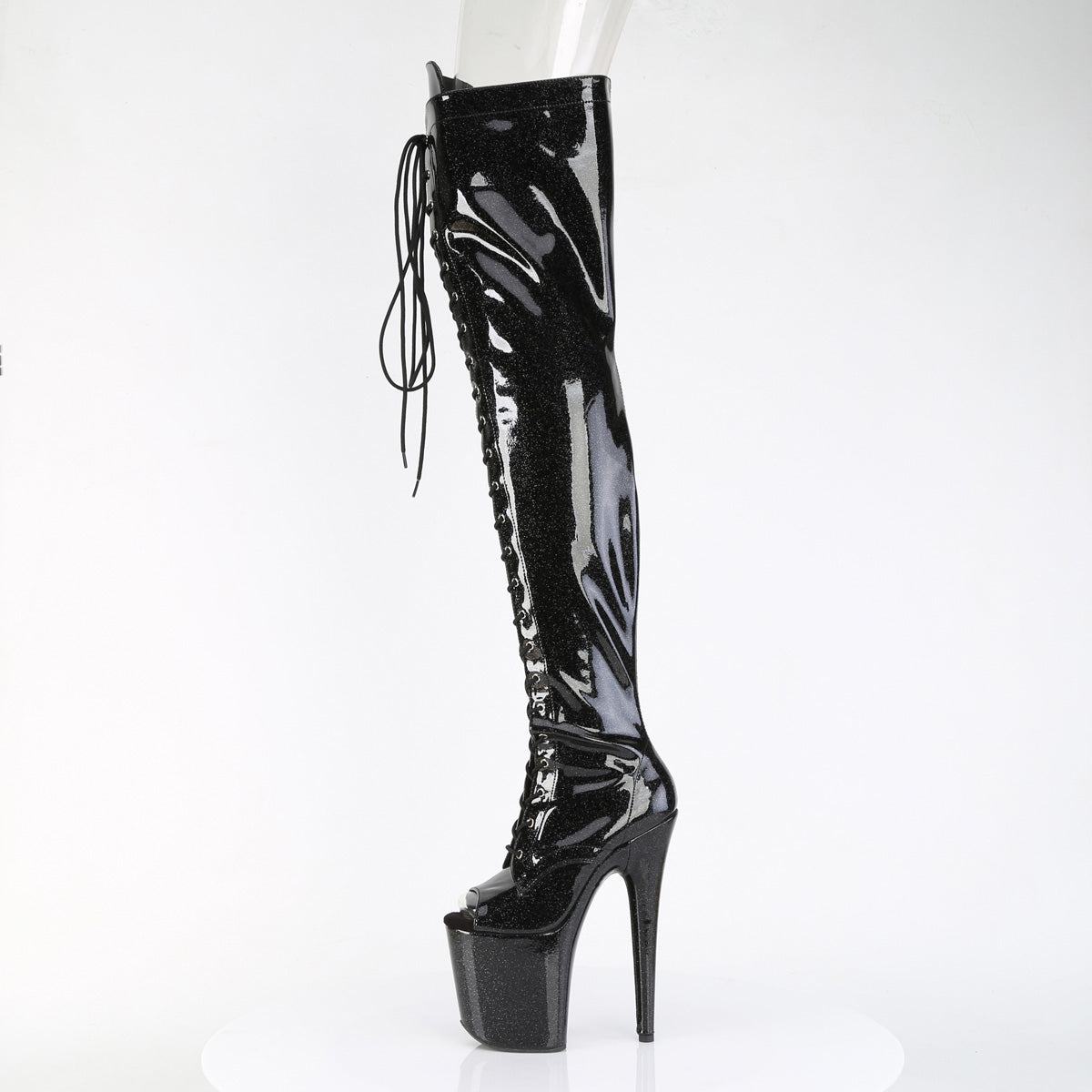 *8" Heel, 4" PF Peep Toe Lace-Up Thigh Boot, Side Zip (Pleaser FLAM3021GP/AQG/M)