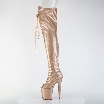 *8" Heel, 4" PF Peep Toe Lace-Up Thigh Boot, Side Zip (Pleaser FLAM3021GP/AQG/M)