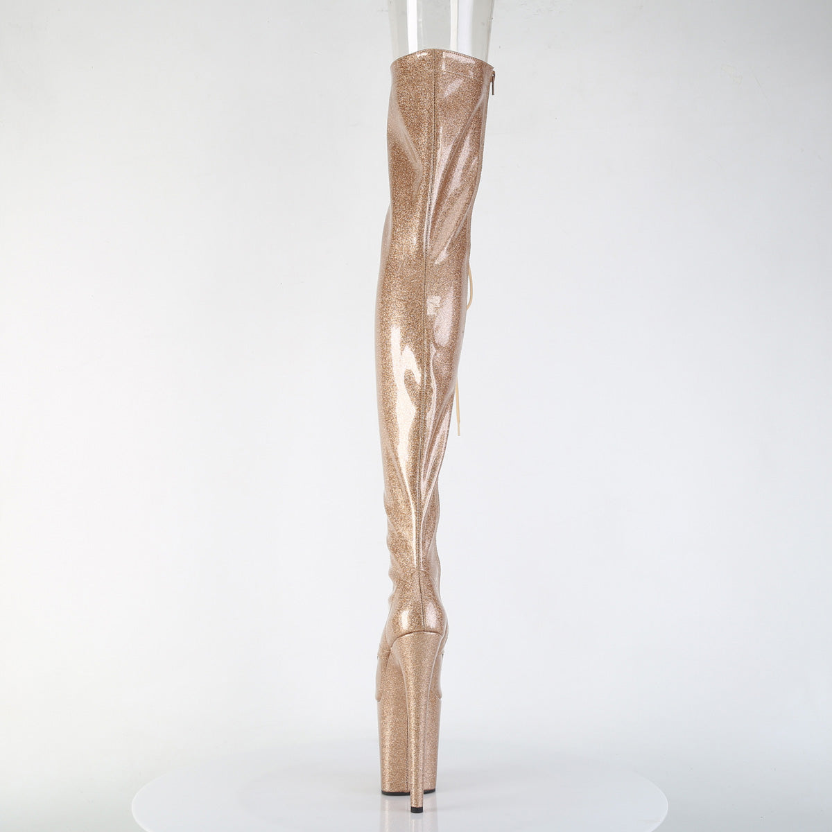 *8" Heel, 4" PF Peep Toe Lace-Up Thigh Boot, Side Zip (Pleaser FLAM3021GP/AQG/M)