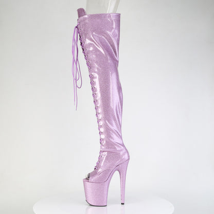 *8" Heel, 4" PF Peep Toe Lace-Up Thigh Boot, Side Zip (Pleaser FLAM3021GP/AQG/M)