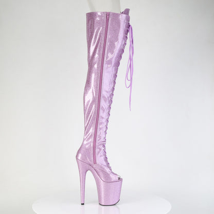 *8" Heel, 4" PF Peep Toe Lace-Up Thigh Boot, Side Zip (Pleaser FLAM3021GP/AQG/M)