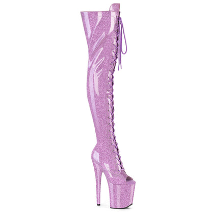 *8" Heel, 4" PF Peep Toe Lace-Up Thigh Boot, Side Zip (Pleaser FLAM3021GP/AQG/M)