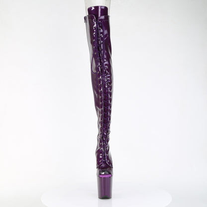 *8" Heel, 4" PF Peep Toe Lace-Up Thigh Boot, Side Zip (Pleaser FLAM3021GP/AQG/M)