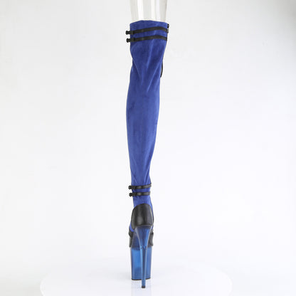 *8" Heel, 4" PF Lace-Up Front Thigh, Side Zip (Pleaser FLAM3027/BFS-PU/B)