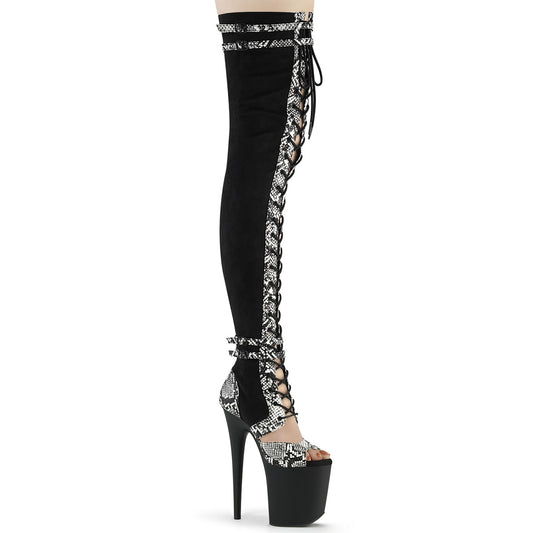 *8" Heel, 4" PF Lace-Up Front Thigh, Side Zip (Pleaser FLAM3027SP/BFS-PU/M)