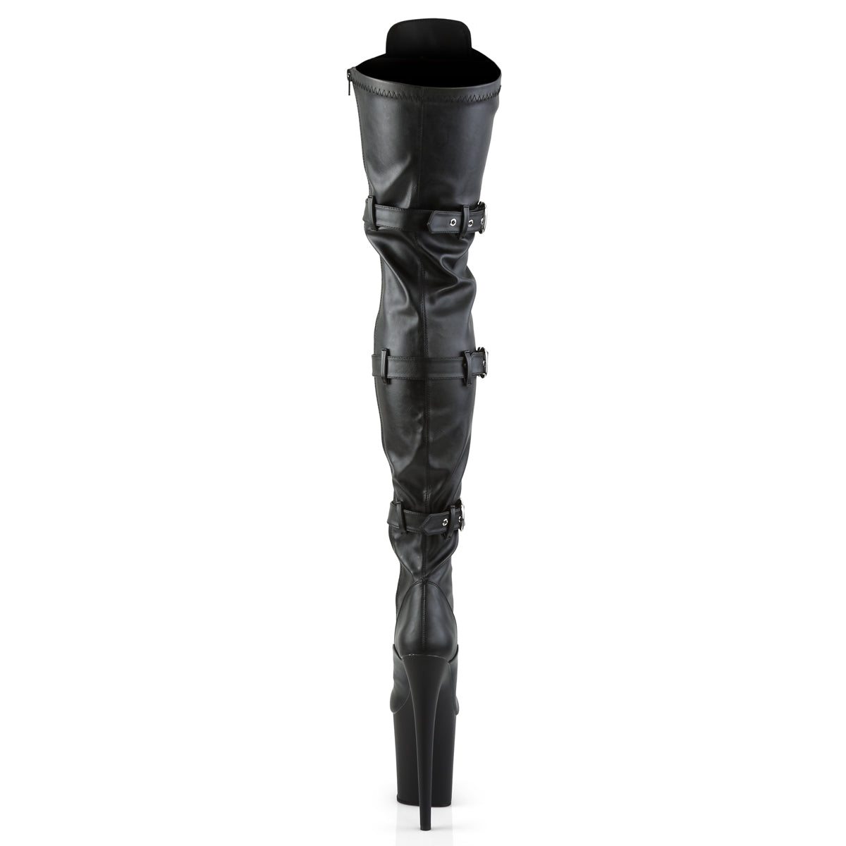 8" Heel, 4" PF Stretch Thigh Boot W/Buckled Straps, Side Zip (Pleaser FLAM3028/B/M)