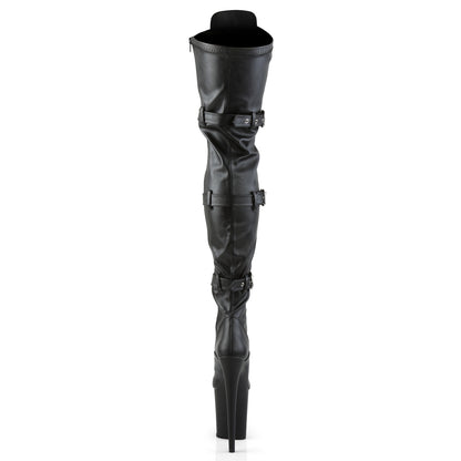 8" Heel, 4" PF Stretch Thigh Boot W/Buckled Straps, Side Zip (Pleaser FLAM3028/B/M)