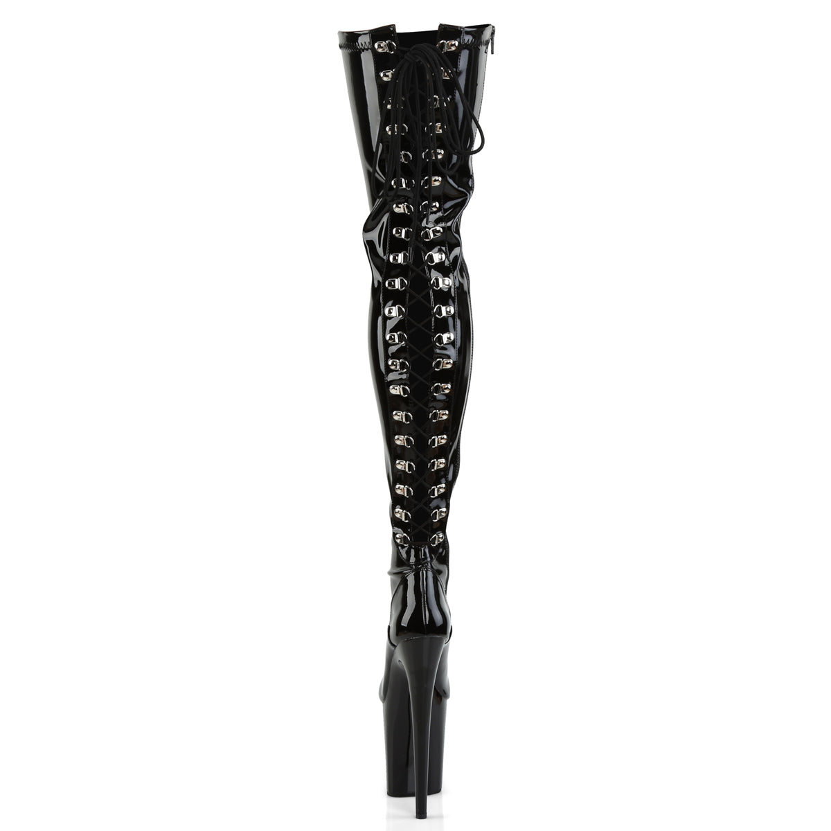 8" Heel, 4" PF Lace-Up Back Stretch Thigh Boot, Side Zip (Pleaser FLAM3063/B/M)