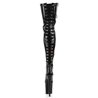 8" Heel, 4" PF Lace-Up Back Stretch Thigh Boot, Side Zip (Pleaser FLAM3063/B/M)