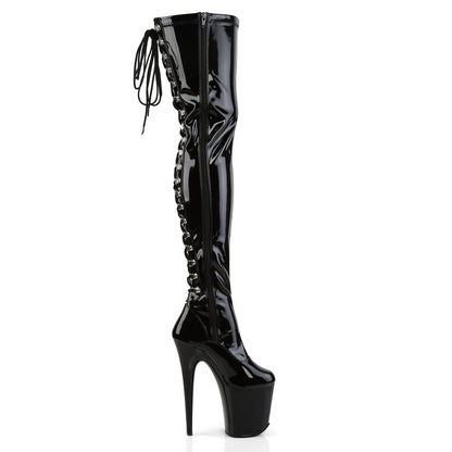8" Heel, 4" PF Lace-Up Back Stretch Thigh Boot, Side Zip (Pleaser FLAM3063/B/M)