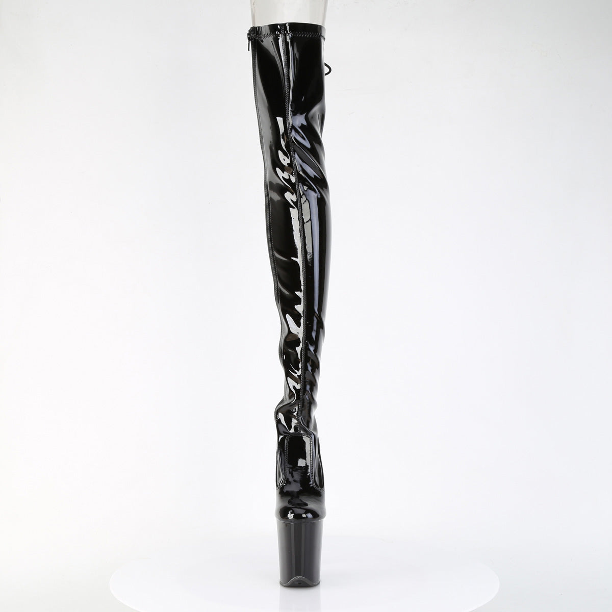 8" Heel, 4" PF Lace-Up Back Stretch Thigh Boot, Side Zip (Pleaser FLAM3850/B/M)