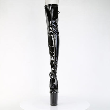 8" Heel, 4" PF Lace-Up Back Stretch Thigh Boot, Side Zip (Pleaser FLAM3850/B/M)
