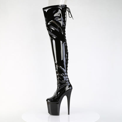 8" Heel, 4" PF Lace-Up Back Stretch Thigh Boot, Side Zip (Pleaser FLAM3850/B/M)
