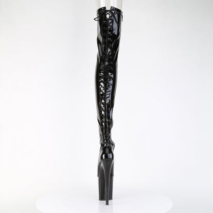 8" Heel, 4" PF Lace-Up Back Stretch Thigh Boot, Side Zip (Pleaser FLAM3850/B/M)