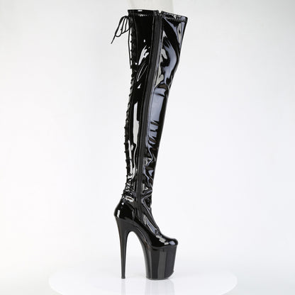 8" Heel, 4" PF Lace-Up Back Stretch Thigh Boot, Side Zip (Pleaser FLAM3850/B/M)